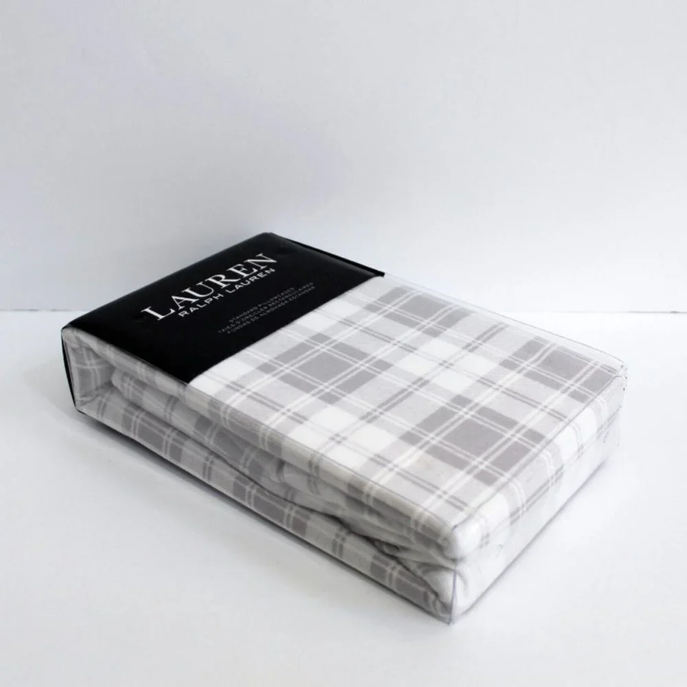 Lauren Ralph Lauren Ulster Plaid 2-Pack Flannel Standard Pillowcases White/Gray
